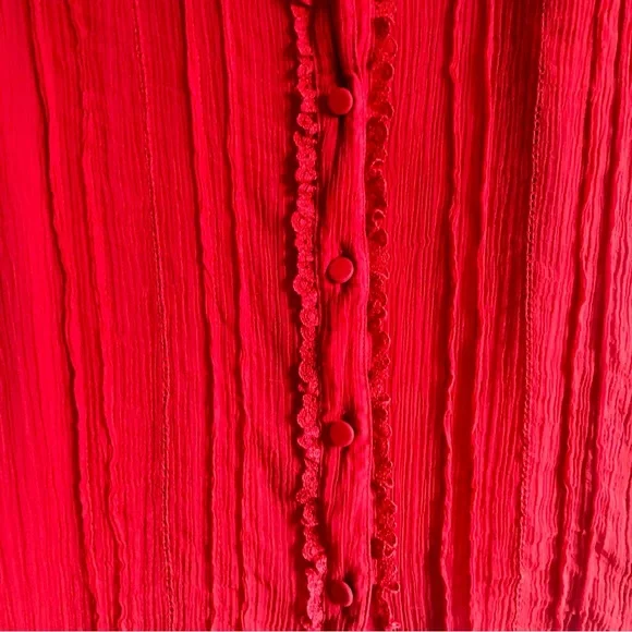 J.Crew Sheer lace-trim button-up Vibrant Red Cap Sleeves Blouse Women’s Size 6 - Picture 5 of 12